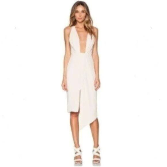 NWT Nicholas Deep V Crepe Gathered Dress Pink Size 6 - Picture 1 of 9